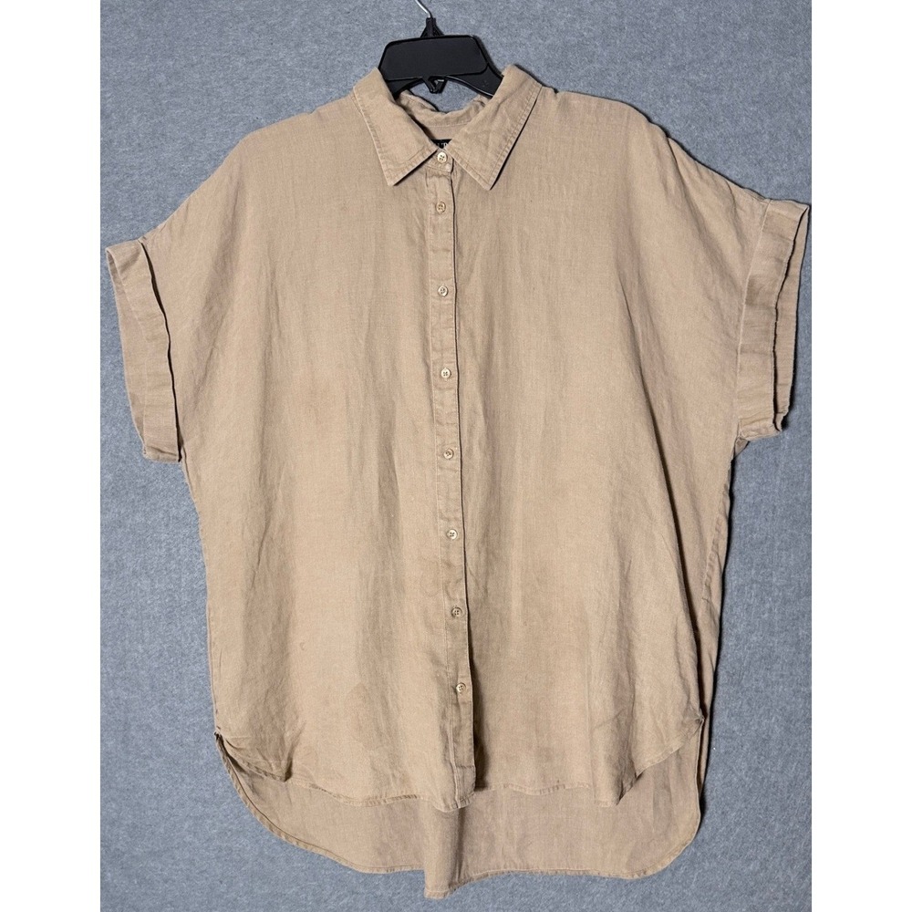 Lauren Ralph Lauren Linen Shirt XXL Tan Short Sleeve Button Down Coastal Modern